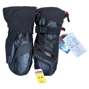 Karbon Unisex Black Leather Thermolite Hipora Ski Snowboard Mittens Size S NWD